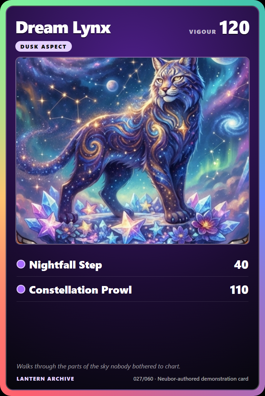 Dream Lynx · Lantern Archive 027/060 · synthetic Lantern Archive card