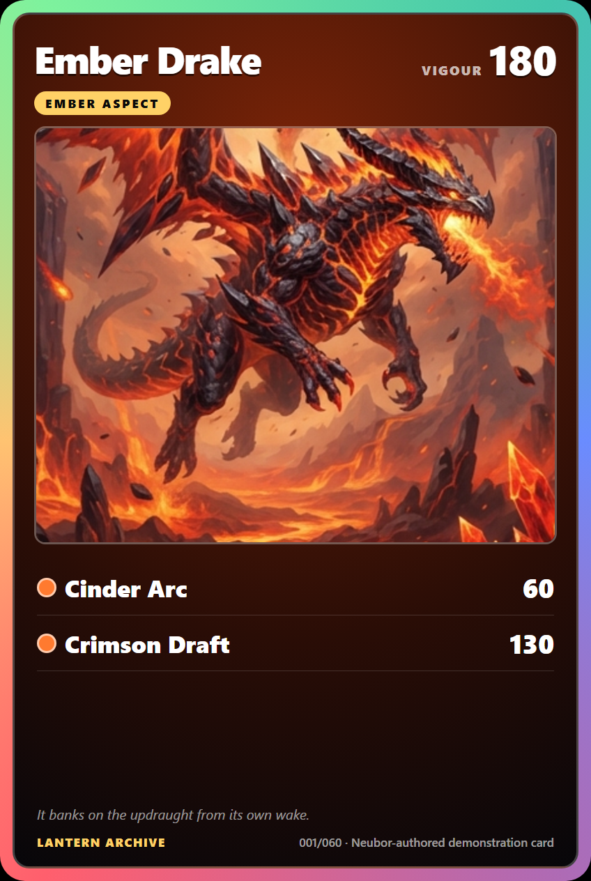 Ember Drake · Lantern Archive 001/060 · synthetic Lantern Archive card